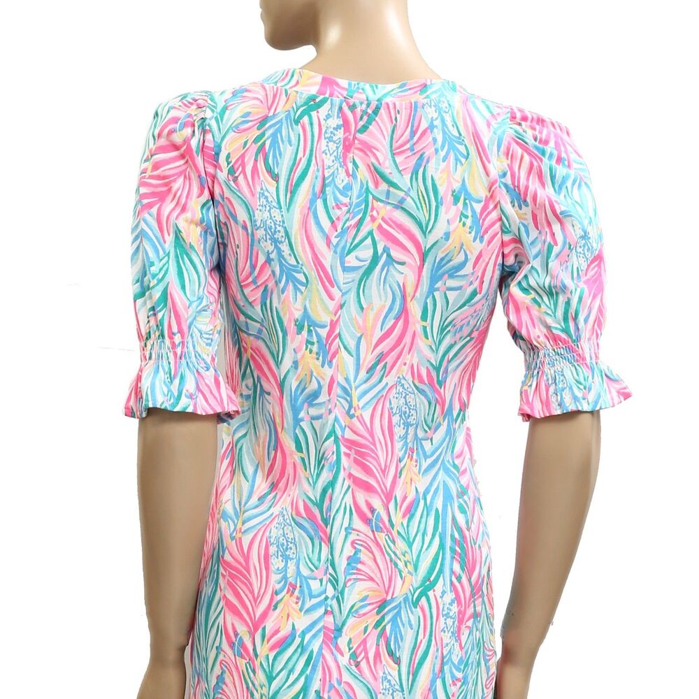 Lilly Pulitzer Adley Short Sleeve Mini Dress Smocked Printed Resort XS 282306 - Picture 8 of 9